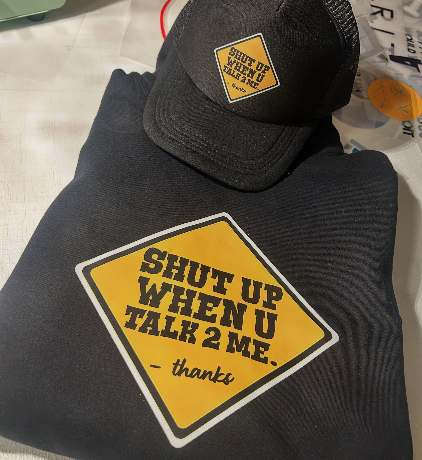 Shut Up Hoodie/ Trucker Hat combo